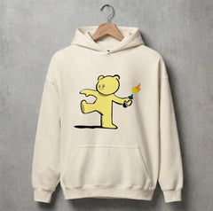 Cream Color Bear Oversized Hoodie
