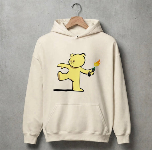 Cream Color Bear Oversized Hoodie
