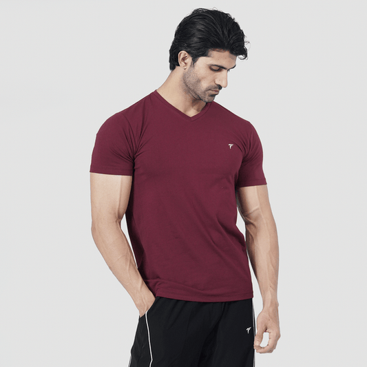 Tf-Premium Maroon Muscle Fit V-Neck Prime Tee