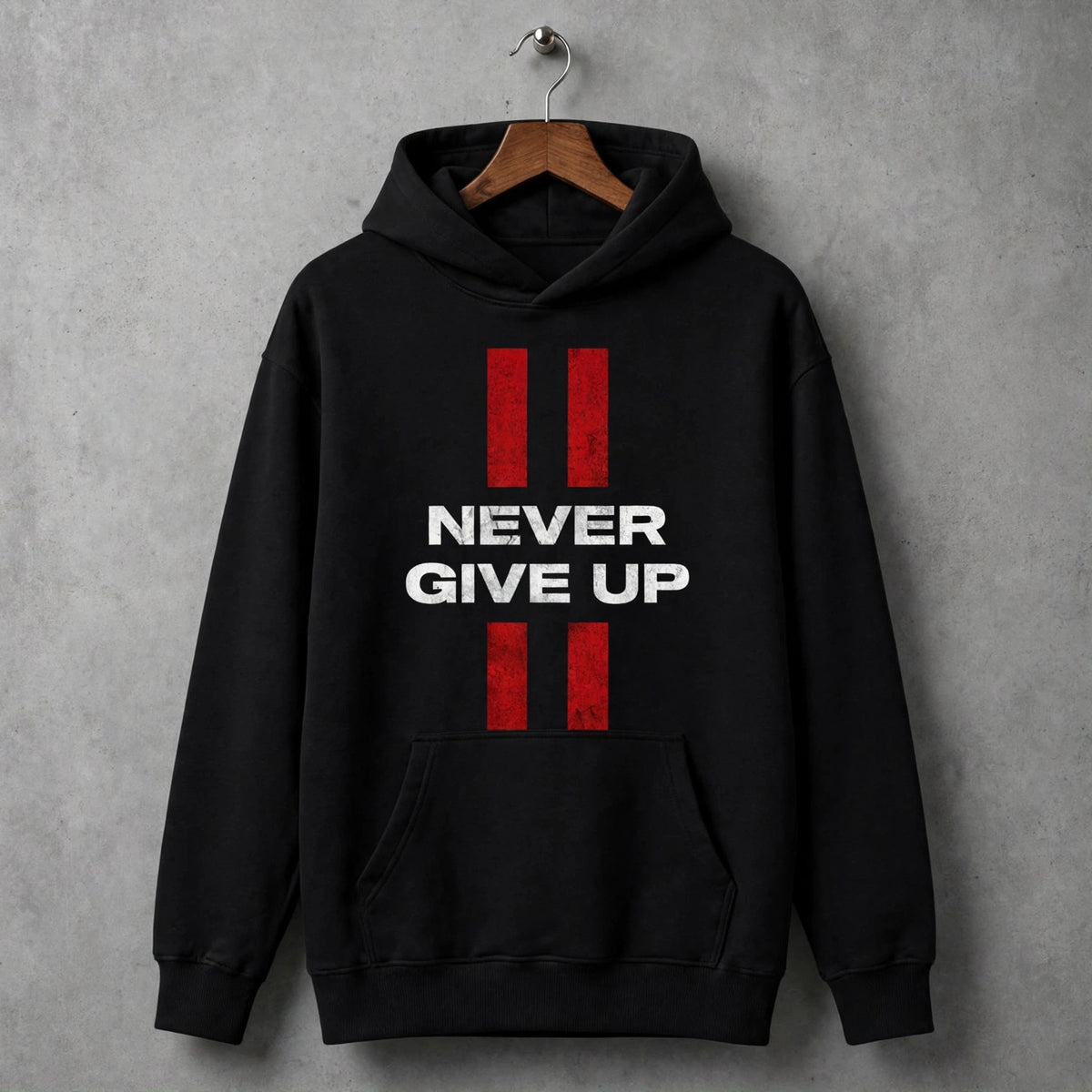 Never Give Up Black Oversized Hoodie