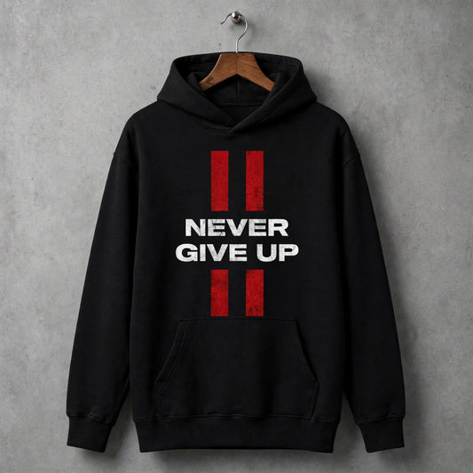 Never Give Up Black Oversized Hoodie